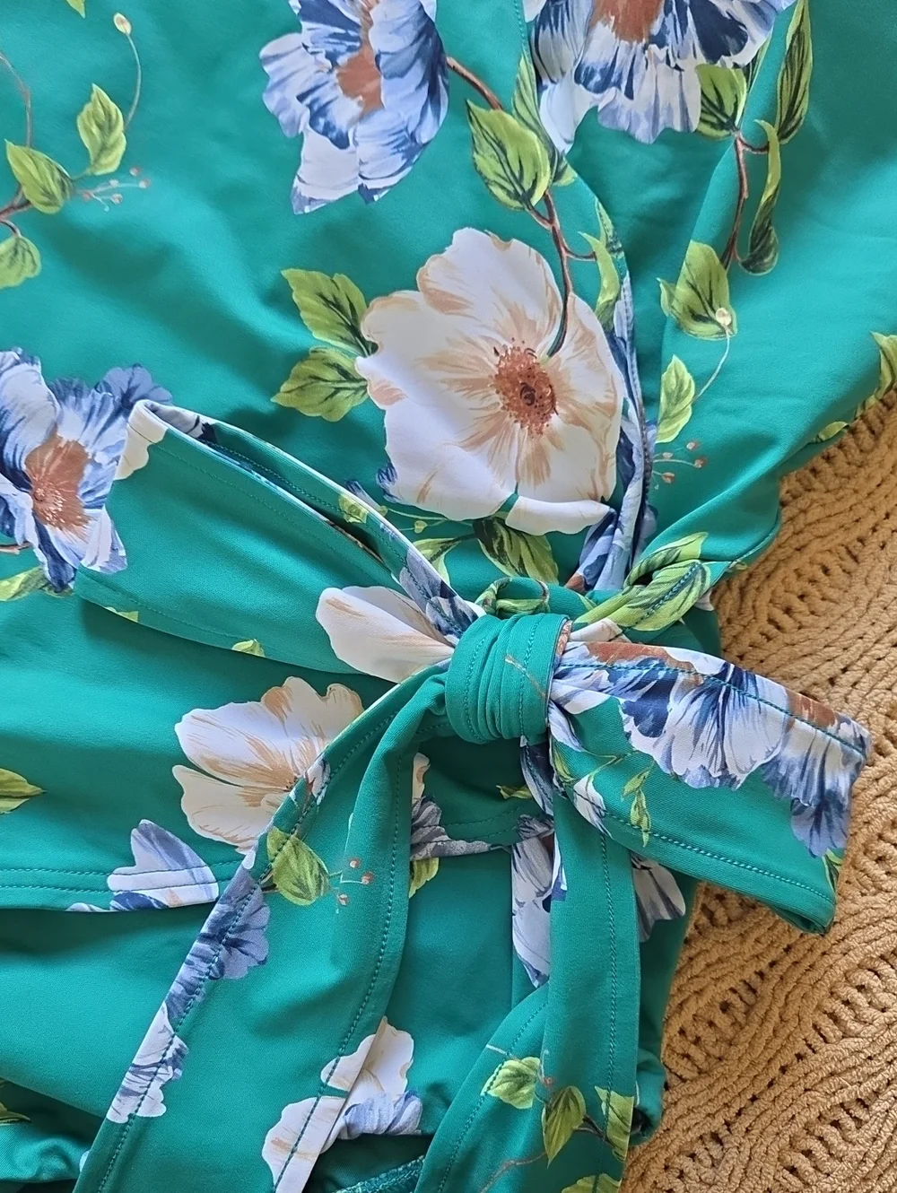 Land's End Island Emerald Petunia Floral Side-Tie Wrap One Piece Swimsuit - 16W